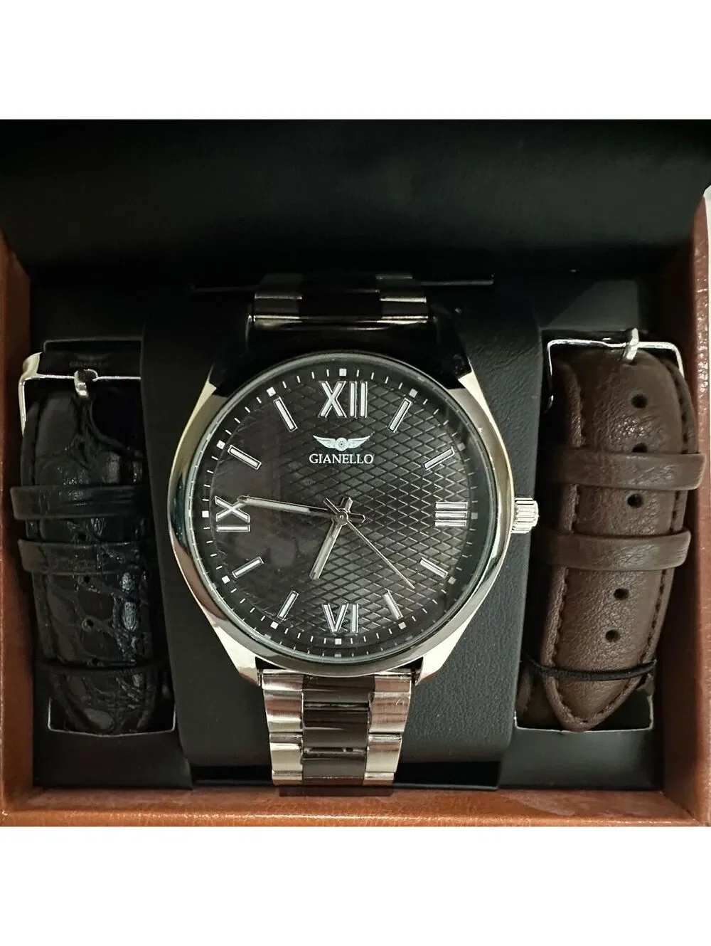 NEW Gianello Men's Wristwatch Interchangeable Strap Set Italian Design Watch BL
